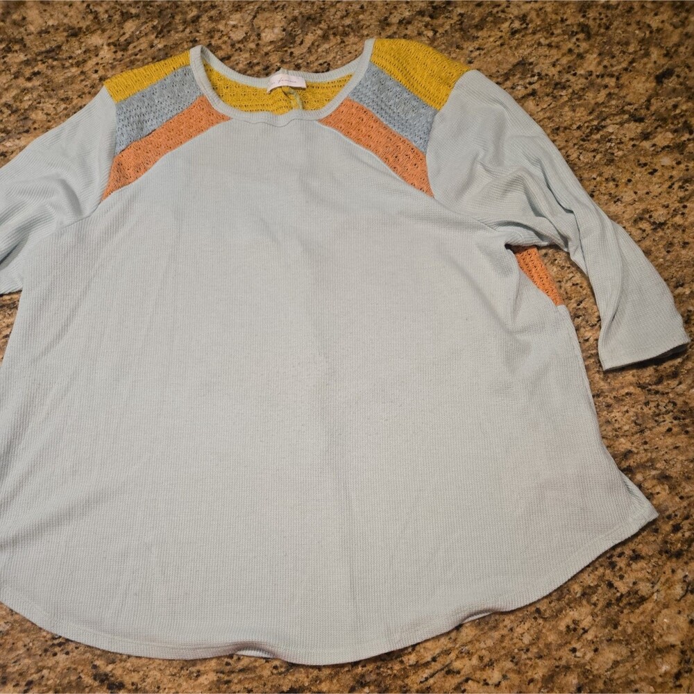 Ces Femme Cochet-Panel Waffle Knit Tunic top Womens Plus 2XL | Teal